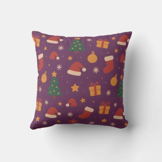 Purple Christmas Pattern Aesthetic – Cute Holiday クッション (裏面)