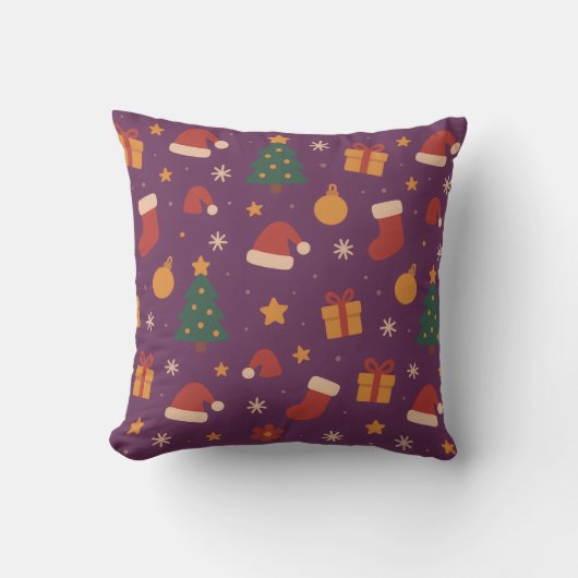 Purple Christmas Pattern Aesthetic – Cute Holiday  クッション (正面)