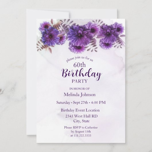 Purple Chrysanthemums 60th Birthday 招待状 (正面)