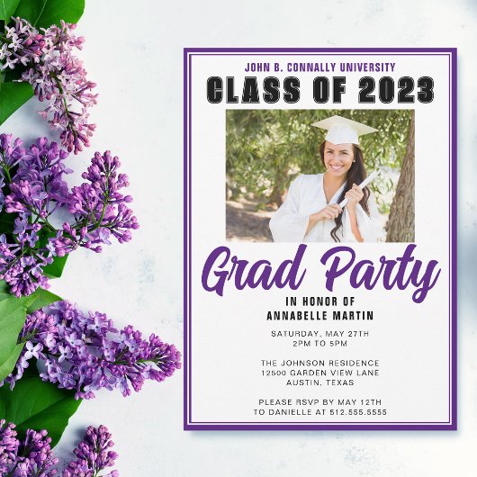 Purple Class of 2025 Photo モダン Gradation Party 招待状