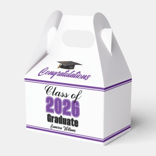 Purple Class of 2026 Custom Graduation Party フェイバーボックス (正面サイド)