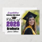 Purple Class of 2026 Graduate Photo Graduation 案内状 (正面/裏面)