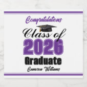 Purple Class of 2026 Graduation Party Custom スパークリングワインラベル (シングルラベル)