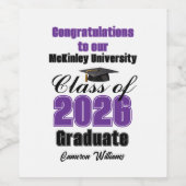 Purple Class of 2026 Graduation Party Custom ワインラベル (シングルラベル)