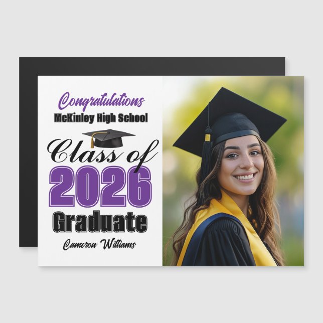 Purple Class of 2026 Graduation Photo Magnet Card (正面/裏面)