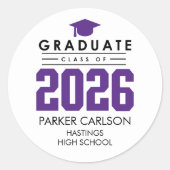 Purple Class of 2026 Graduation Sticker ラウンドシール (正面)