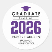 Purple Class of 2026 Graduation Sticker ラウンドシール (正面)