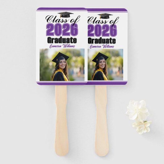 Purple Class of 2026 Photo Custom Graduation Photo ハンドファン (正面&裏面)
