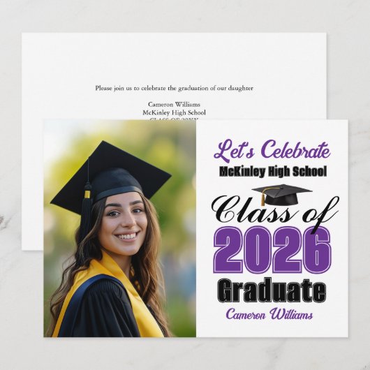 Purple Class of 2026 Photo Graduation Party 招待状 (正面/裏面)