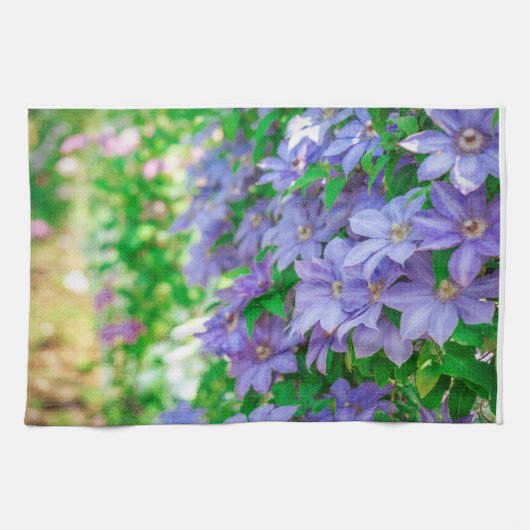 Purple Clematis flower ランチョンマット キッチンタオル (横)