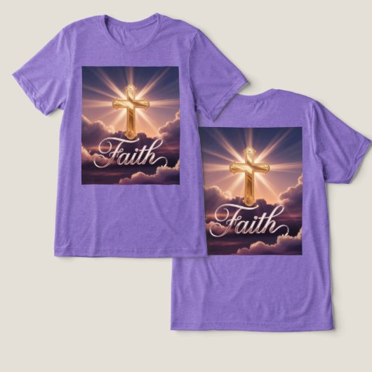 Purple Clouds Gold Cross Faith トライブレンドＴシャツ (デザイン正面&裏面)