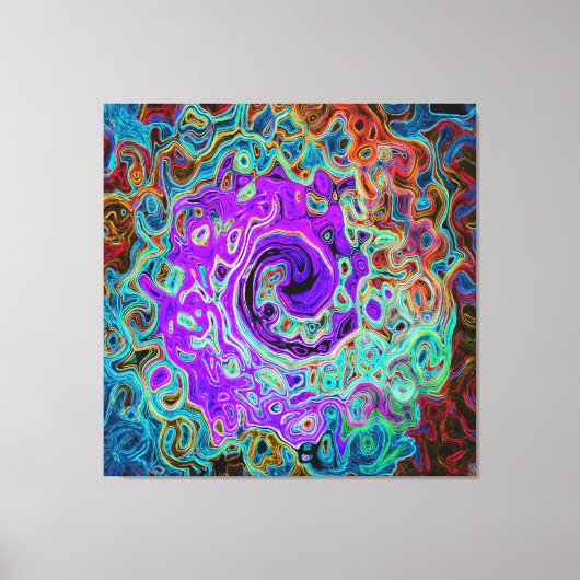 Purple Colorful Groovy Abstract Retro Liquid Swirl キャンバスプリント (正面)