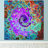 Purple Colorful Groovy Abstract Retro Liquid Swirl キャンバスプリント (インサイチュ (ウッドフロア))