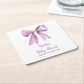 Purple Coquette Bow Baby Shower スクエアペーパーコースター (アングル)