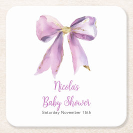 Purple Coquette Bow Baby Shower スクエアペーパーコースター