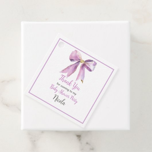 Purple Coquette Bow Baby Shower フェイバータグ (インサイチュ)