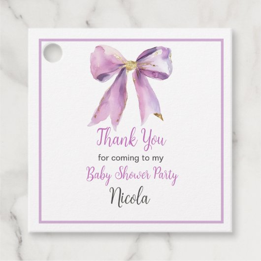 Purple Coquette Bow Baby Shower フェイバータグ (正面)