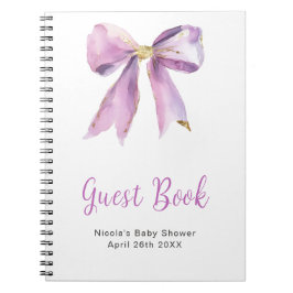 Purple Coquette Bow Baby Shower Guest Book ノートブック