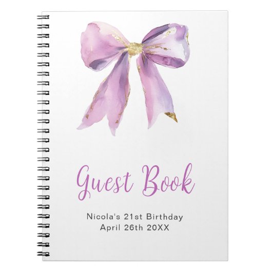 Purple Coquette Bow Birthday Party Guest Book ノートブック (正面)
