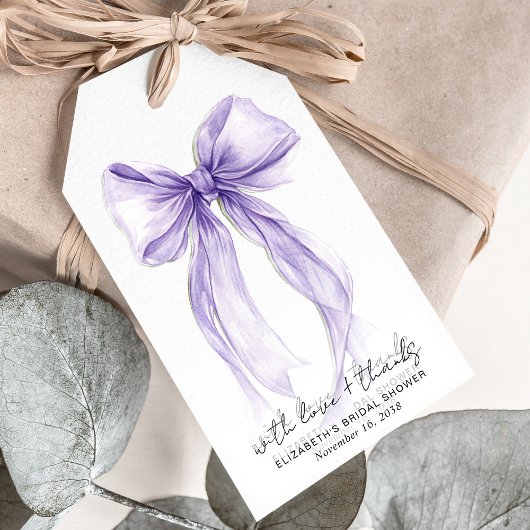 Purple Coquette Bow Watercolor Bridal Shower ギフトタグ