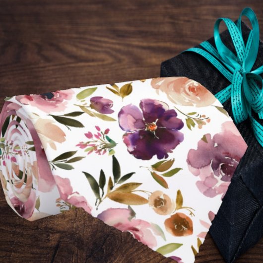 Purple Cream Blush Pink Watercolor Floral  ネクタイ