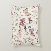 Purple Cream Butterflies Floral Believe Dreams アクセントクッション (正面(垂直))