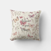 Purple Cream Butterflies Floral Believe Dreams クッション (正面)