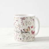 Purple Cream Butterflies Floral Believe Dreams コーヒーマグカップ (正面右)