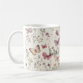 Purple Cream Butterflies Floral Believe Dreams コーヒーマグカップ (左)