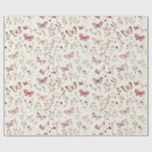 Purple Cream Butterflies Floral Birthday ラッピングペーパー (フラット)