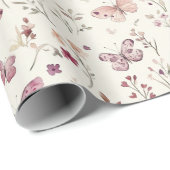 Purple Cream Butterflies Floral Birthday ラッピングペーパー (ロールコーナー)