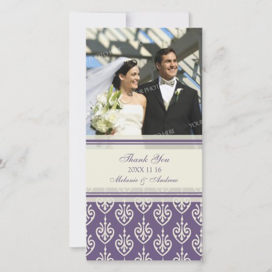 Purple Cream Thank You'結婚s Photo Card サンキューカード (正面)