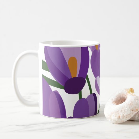 Purple Crocus Floral コーヒーマグカップ (ドーナツ)