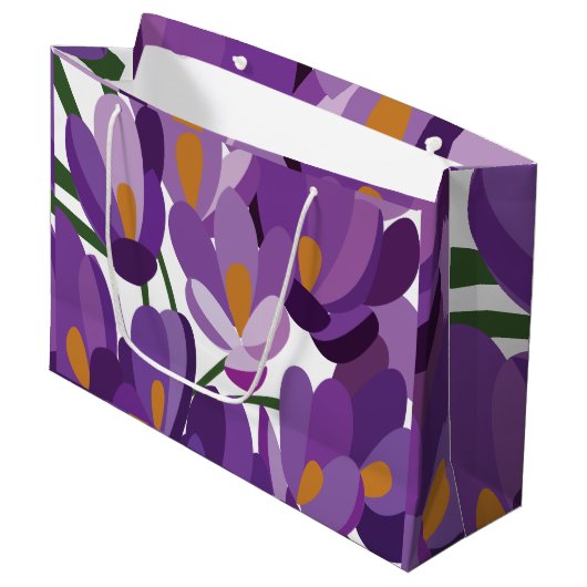 Purple Crocus Floral ラージペーパーバッグ (正面アングル)