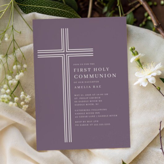 Purple Cross First Holy Communion Invitation 招待状