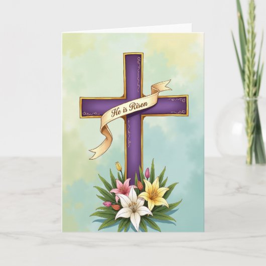 Purple Cross Floral Blessing Card カード (正面)