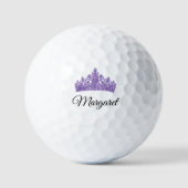 Purple Crown and Custom Name Pretty ゴルフボール (正面)