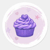 Purple Cupcake Celebration Sticker ラウンドシール (正面)