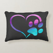 Purple Cyan Dog paw Print Heart アクセントクッション (正面)