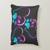 Purple Cyan Dog paw Print Heart アクセントクッション (裏面(縦))