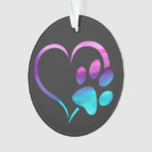 Purple Cyan Dog paw Print Heart  オーナメント (正面)