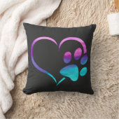 Purple Cyan Dog paw Print Heart  クッション (ブランケット)