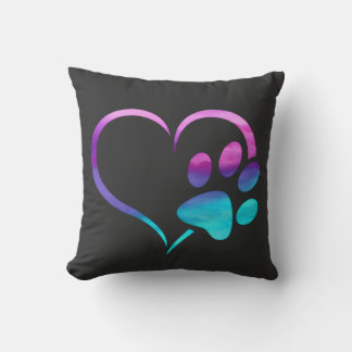 Purple Cyan Dog paw Print Heart  クッション