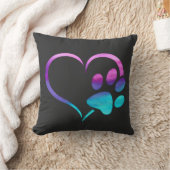Purple Cyan Dog paw Print Heart  クッション (ブランケット)