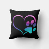 Purple Cyan Dog paw Print Heart  クッション (裏面)