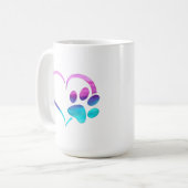 Purple Cyan Dog paw Print Heart  コーヒーマグカップ (正面左)