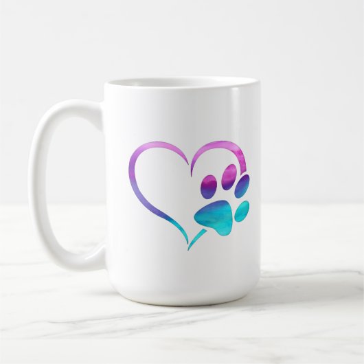 Purple Cyan Dog paw Print Heart  コーヒーマグカップ (左)