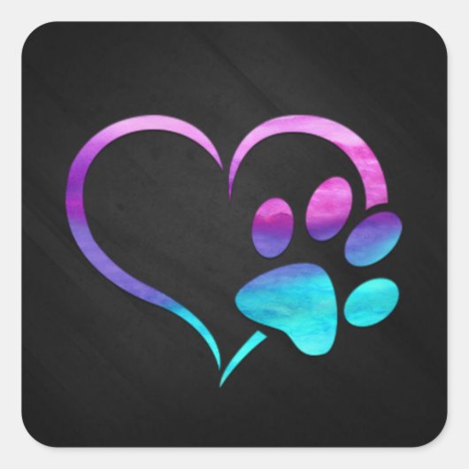 Purple Cyan Dog paw Print Heart  スクエアシール (正面)