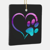 Purple Cyan Dog paw Print Heart  セラミックオーナメント (右)