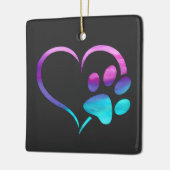 Purple Cyan Dog paw Print Heart  セラミックオーナメント (左)